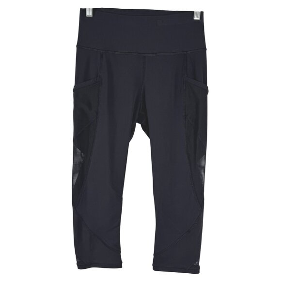 Lululemon Cropped Mesh‎ Leggings Womens Size 6 Black Solid High Rise PT-2514 - Picture 1 of 8
